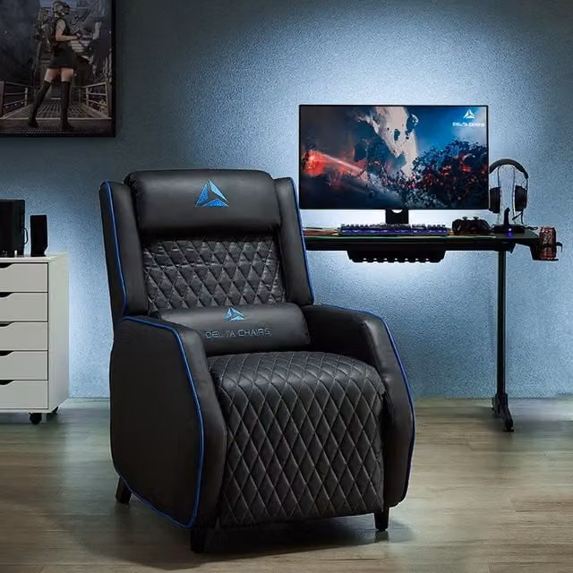 GRS Ellis Gaming Recliner Armchair with Footrest in Black Synthetic Leather