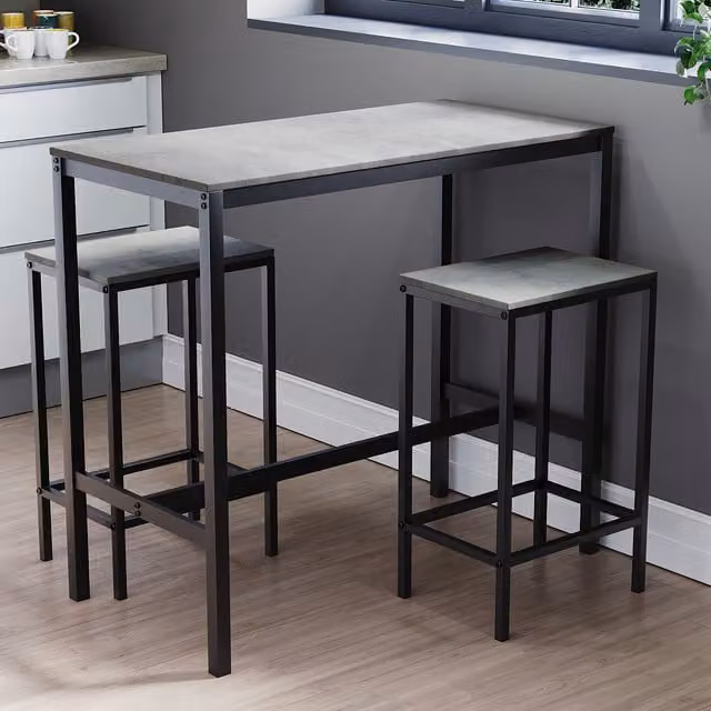 Vida Designs Roslyn 2 Seater Bar Table and Chairs Set in Concrete Grey
