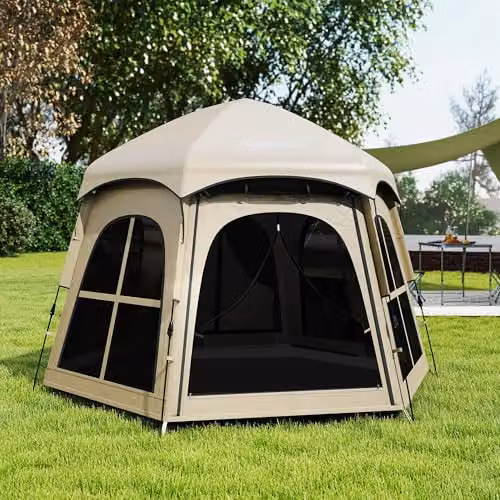 Outsunny Pop Up Tent with 2 Doors and Carry Bag, 3000mm Waterproof, Khaki/Beige – 6
