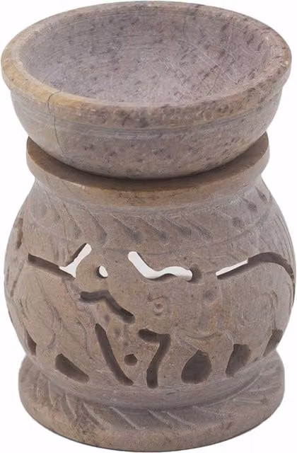 KDMD Grey Elephant Soapstone Oil Burner for Tealights, 8 cm