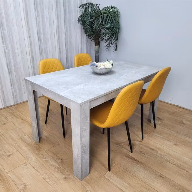 Kosy Koala Wooden Rectangle Dining Table Set with 4 Mustard Gem Pattern Chairs in Brown, Grey and Yellow