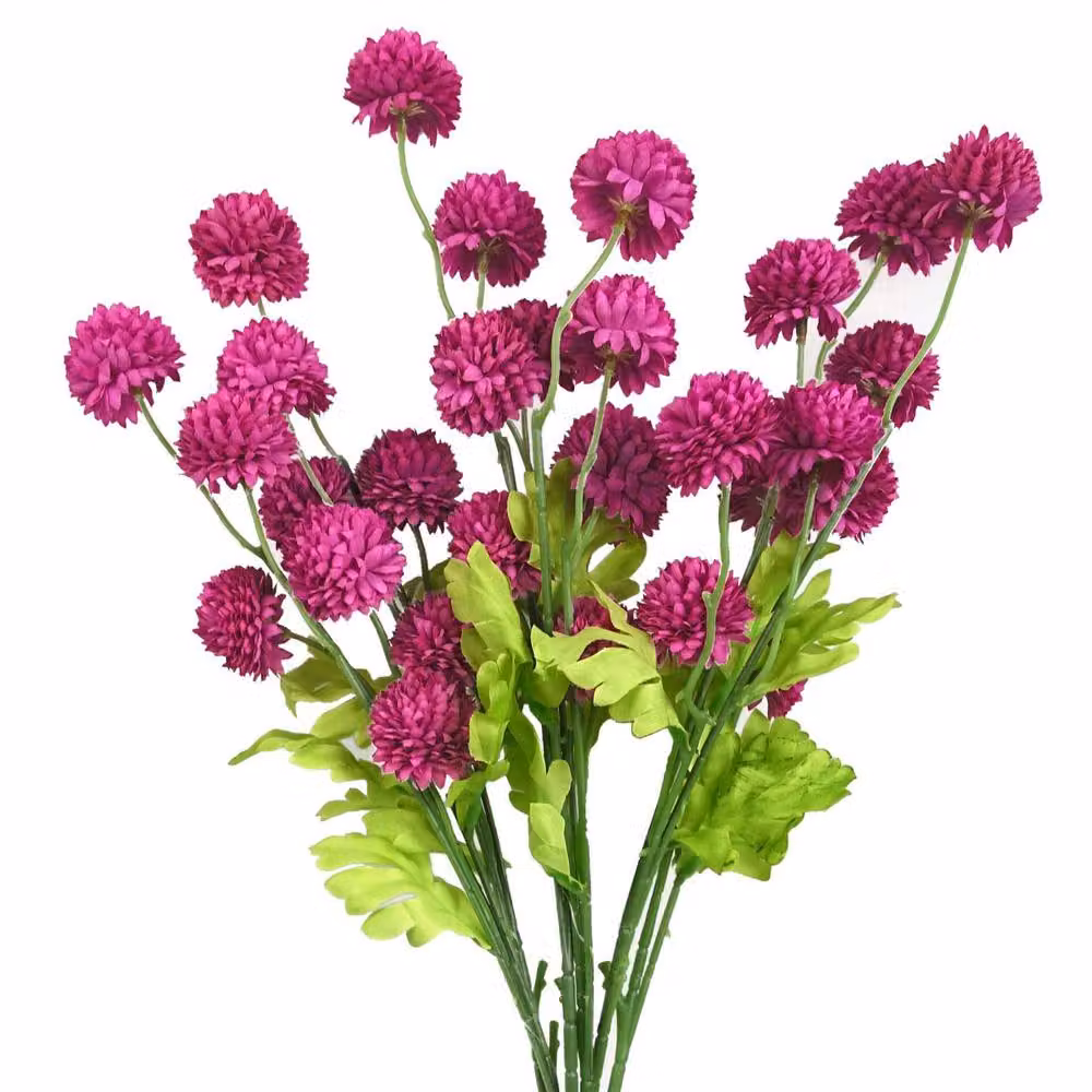 Leaf Pink Dahlia Pompom Artificial Stems, Pack of 6, Height: 50 cm – 3