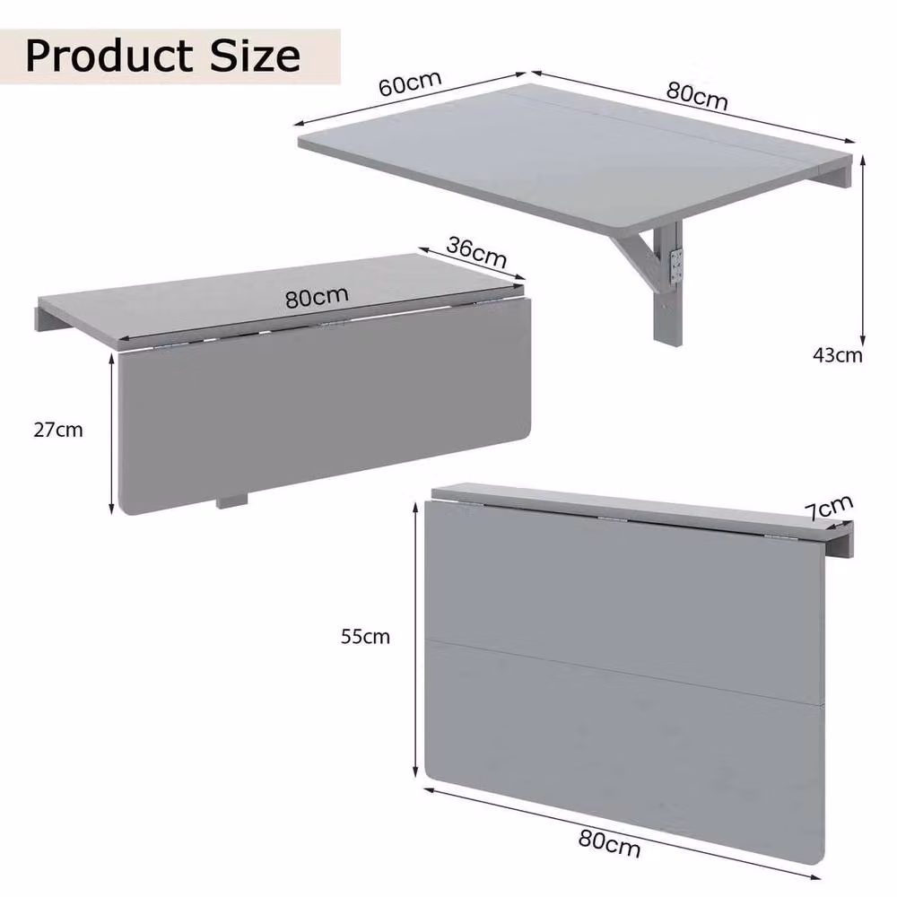 KORVIXA Grey Drop-Leaf Floating Writing Desk – 2