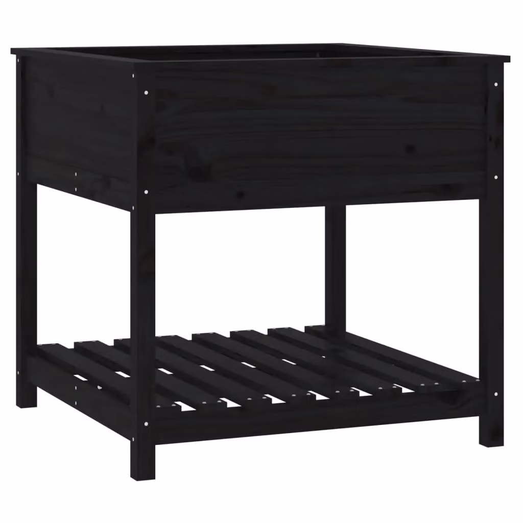 Berkfield Home Rustic Pine Planter with Shelf, Black, W: 82.5 cm, D: 82.5 cm, H: 81.0 cm – 2
