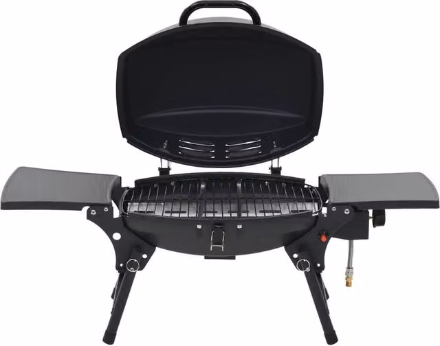 Berkfield Home Portable Tabletop Gas BBQ Grill with Cooking Zone, Black Enamelled Steel