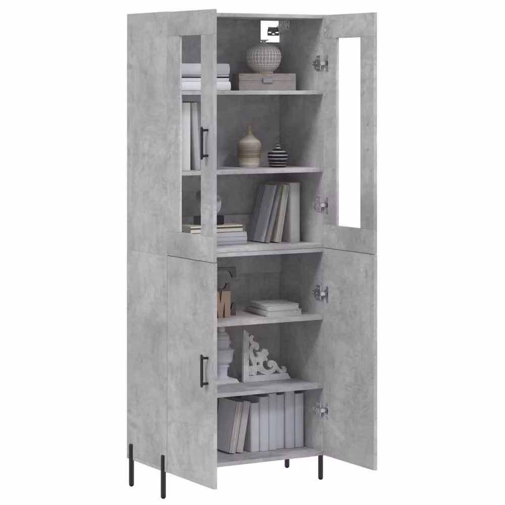 Berkfield Home Highboard in Concrete Grey with Glass Doors, W/D/H: 69.5 x 34 x 180 cm – 3