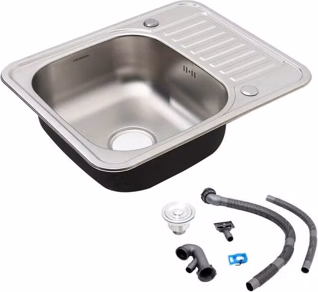 NESTLUNE Large Rectangular Inset Stainless Steel Single Bowl Sink in Silver, W: 100 cm, D: 52 cm