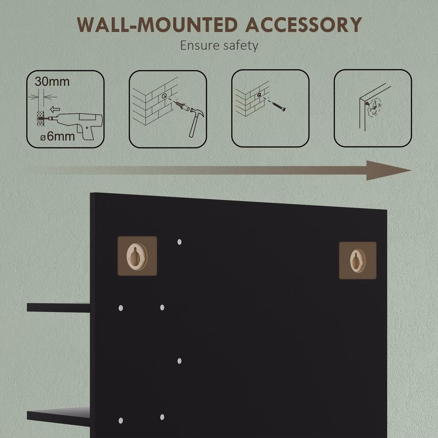 HOMCOM Modern Wall-mounted Black Bathroom Makeup Mirror with 4 Storage Shelves – 5