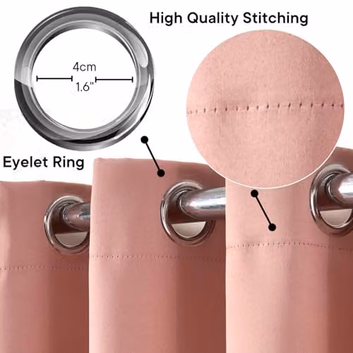 Dreamscene Pink Plain Blackout Thermal Eyelet Curtains, 2 Panels, W: 167 cm, H: 228 cm – 4