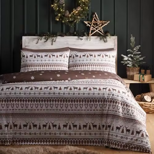 Fusion Christmas Fairisle Single Duvet Cover Set in Natural with Pillowcase – 1