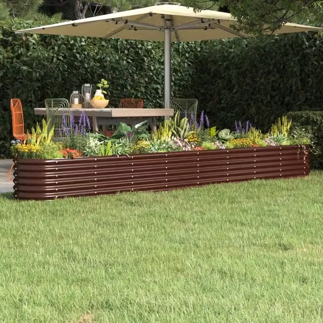 Berkfield Home Garden Brown Powder-coated Steel Raised Bed, W: 332 cm, D: 40 cm, H: 36 cm – 1