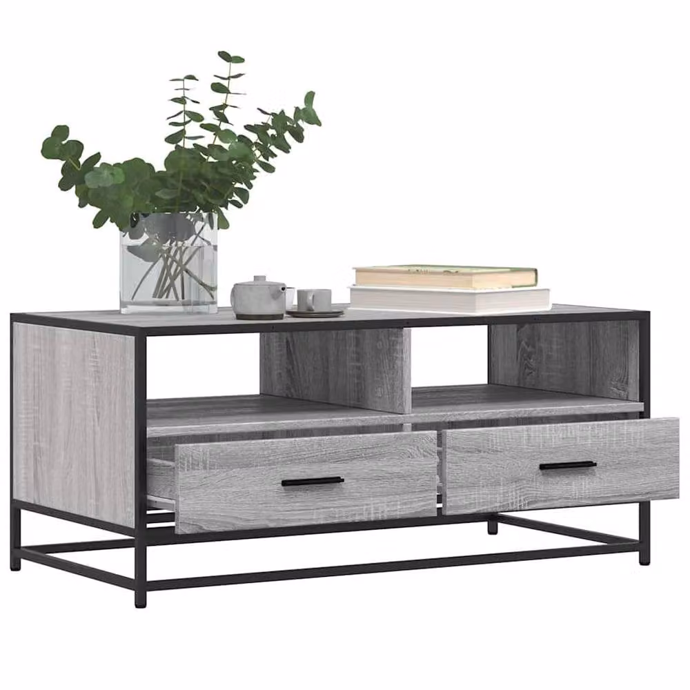 Berkfield Home Grey Sonoma Coffee Table with Metal Sled Base, W/D/H: 100 x 50 x 45 cm – 3