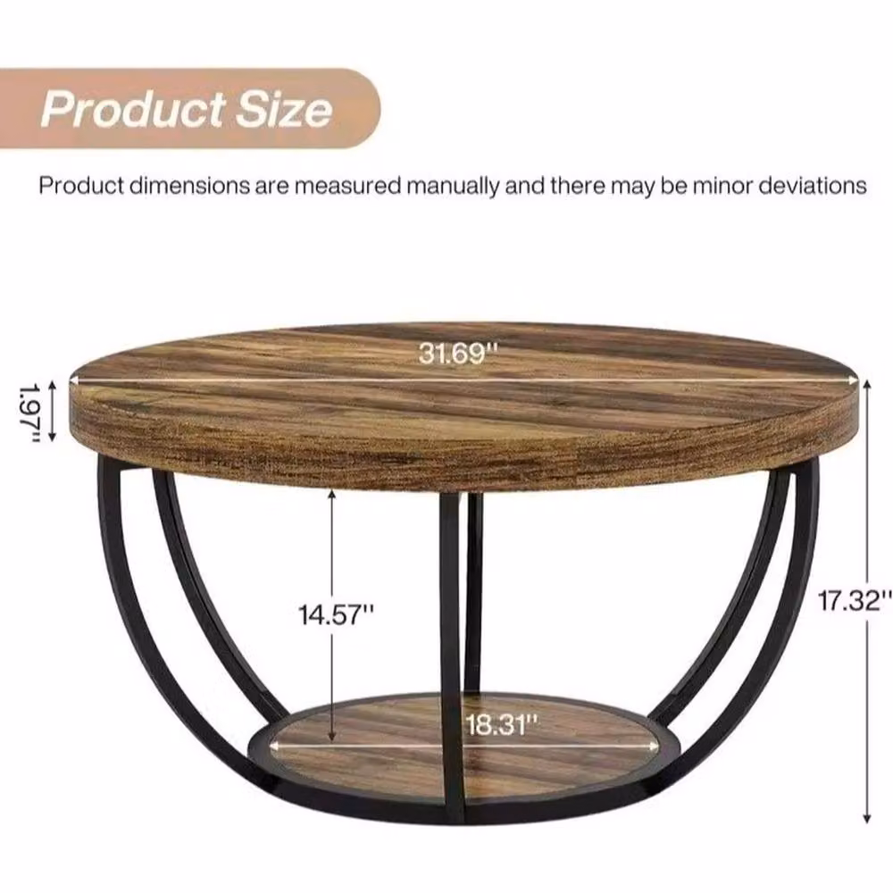 KORVIXA Round 2-Tier Wooden Coffee Table in Brown, Diameter: 100 cm – 2