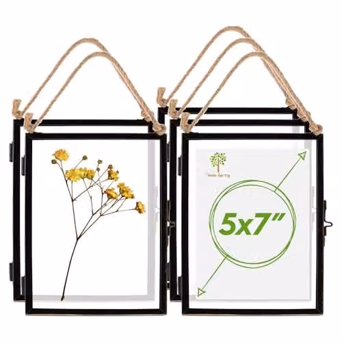 Nicola Spring Set of 5 Black Metal and Glass Hanging Photo Frames, Rectangular, 5x7 Inch