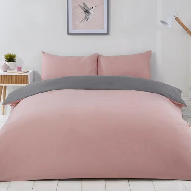 Voltico Reversible Polyester Duvet Cover and Pillowcase Set in Pink, W: 180 cm, H: 200 cm – 1
