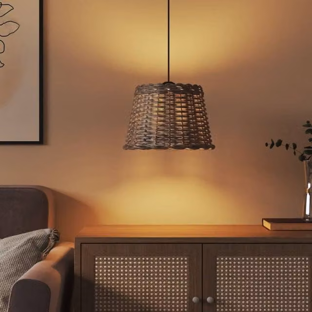 Berkfield Home Charming Round Wicker Ceiling Lamp Shade in Brown, W: 30 cm, H: 20 cm