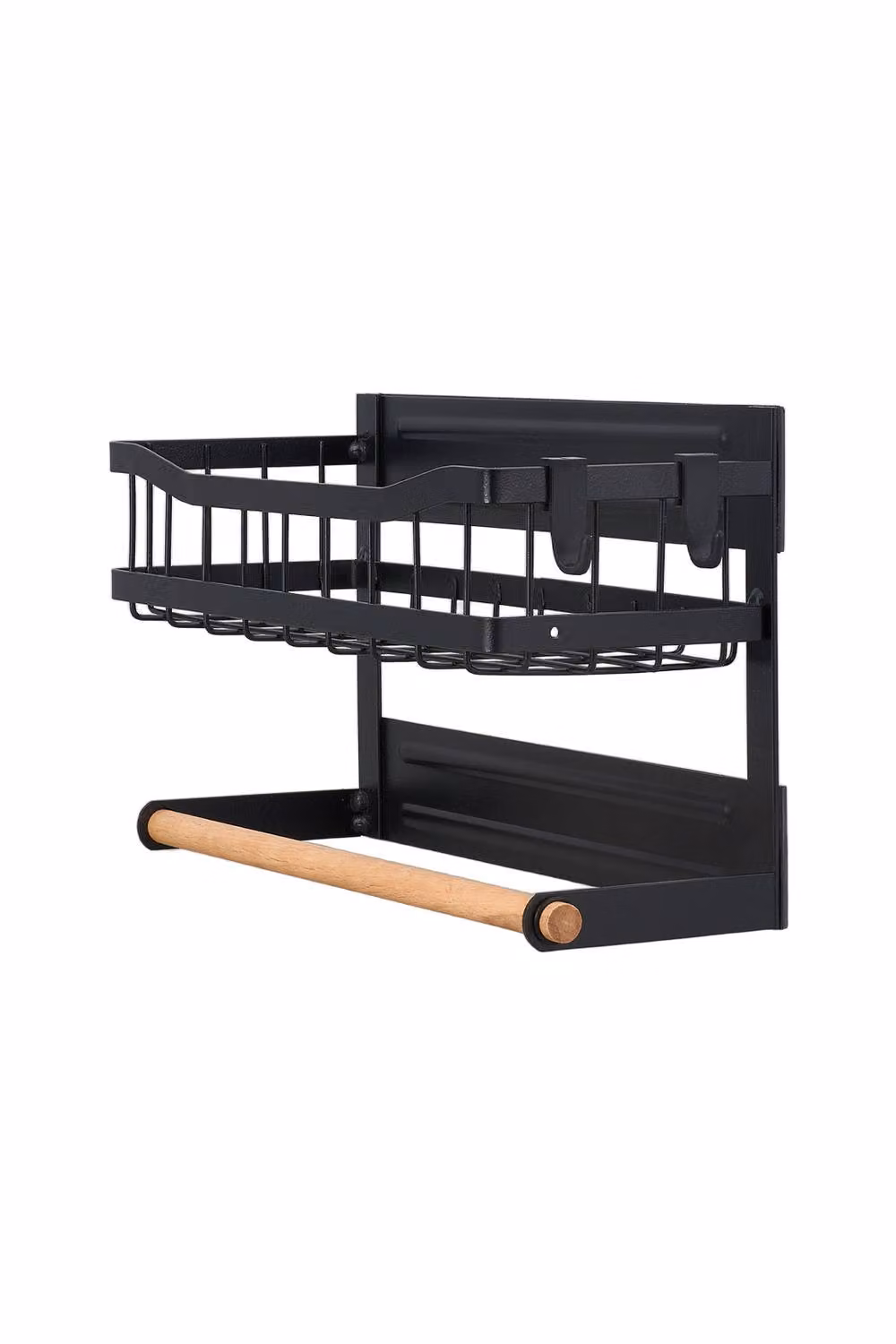 Living and Home Magnetic Fridge Storage Rack Organiser with Hooks and Roll Holder, Black – 2