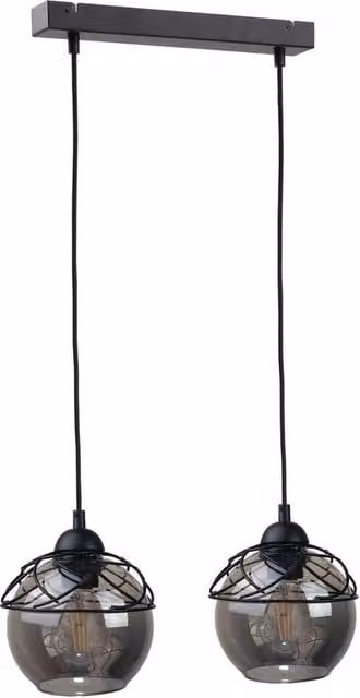 Netlighting Mera Bar Pendant Ceiling Light in Black with Transparent Glass and 2x E27 Sockets, 50 cm