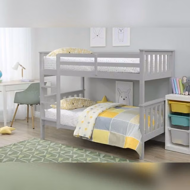 Comfy Living Ltd Premium Solid Wood Single Bunk Bed in Grey or White, W/D/H: 90 x 190 x 152 cm – 1