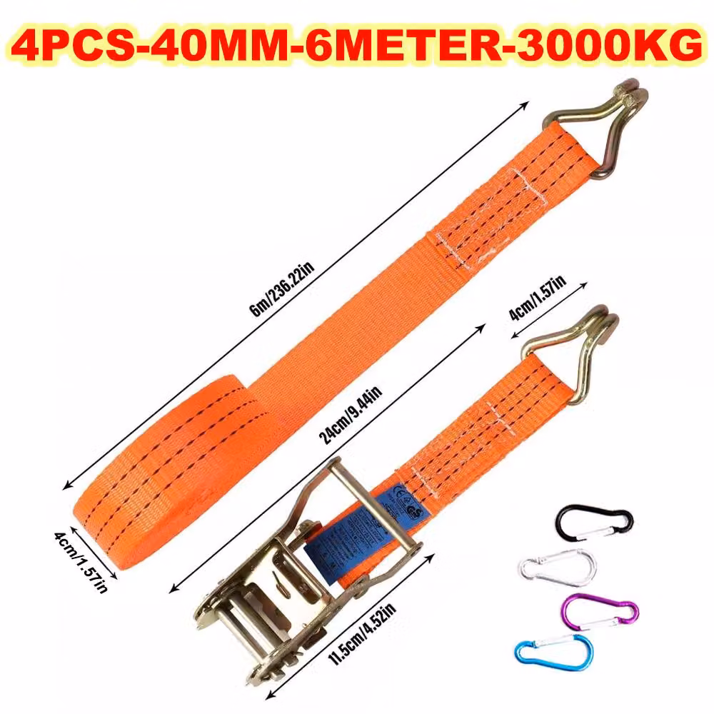 SPETLEK 4 Pack Heavy Duty Cargo Ratchet Tie Down Straps in Orange and Black, 1.25kg – 2