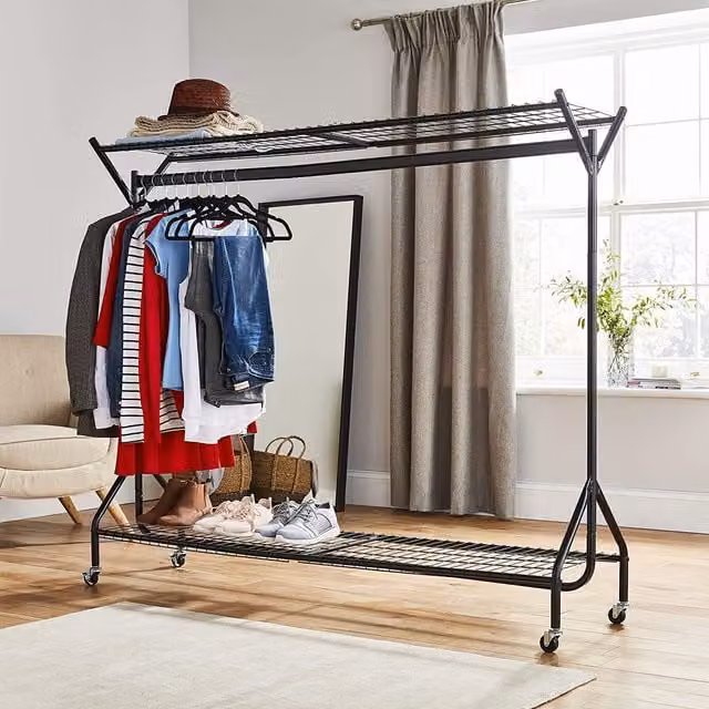 House of Home Heavy Duty Metal Clothes Rail with Storage Shelves in Black, W: 150 cm, D: 46.5 cm, H: 150 cm – 1