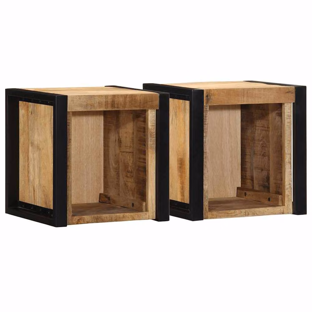Berkfield Home Set of 2 Rustic Mango Wood Bedside Cabinets, Brown, W/D/H: 40 x 35 x 40 cm – 2