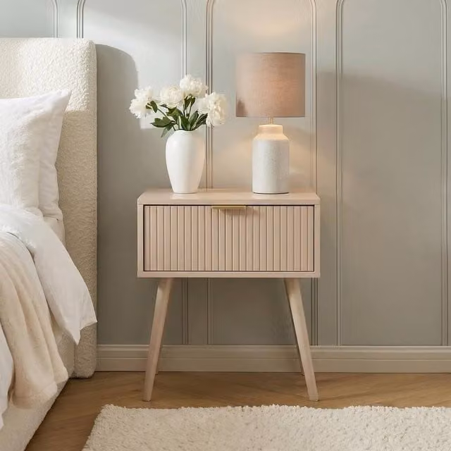 OHS Venice Bedside Table 1 Drawer Cabinet Nightstand Storage Unit in Sand/Beige, W/D/H: 40 x 30 x 45 cm – 1
