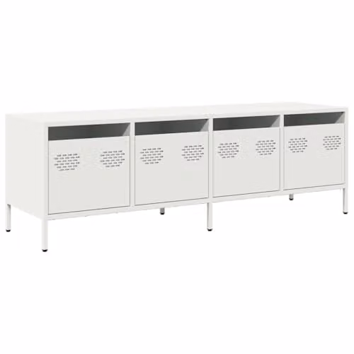 vidaXL Industrial White Steel TV Cabinet Stand with 4 Drawers and Adjustable Feet – 1