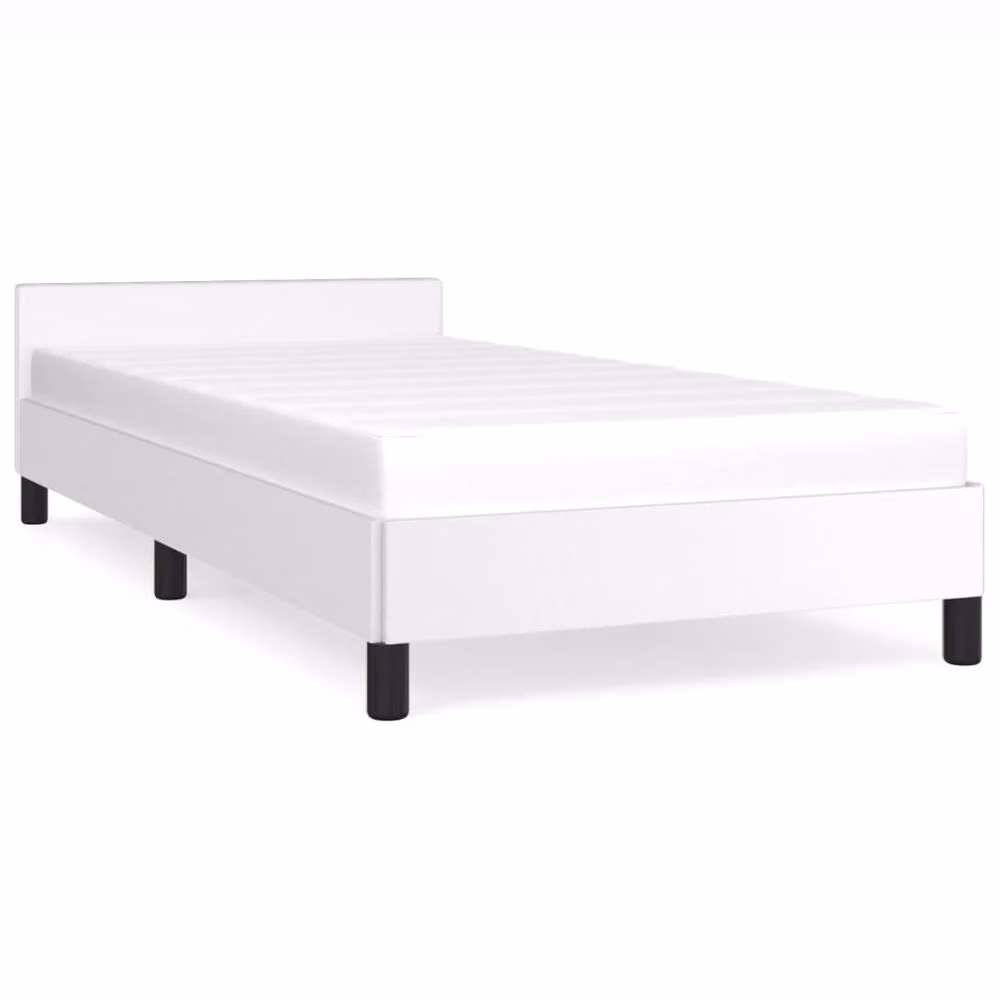 Berkfield Home Upholstered Single Bed Frame with Headboard in White Faux Leather W/D/H: 90 x 190 cm – 2