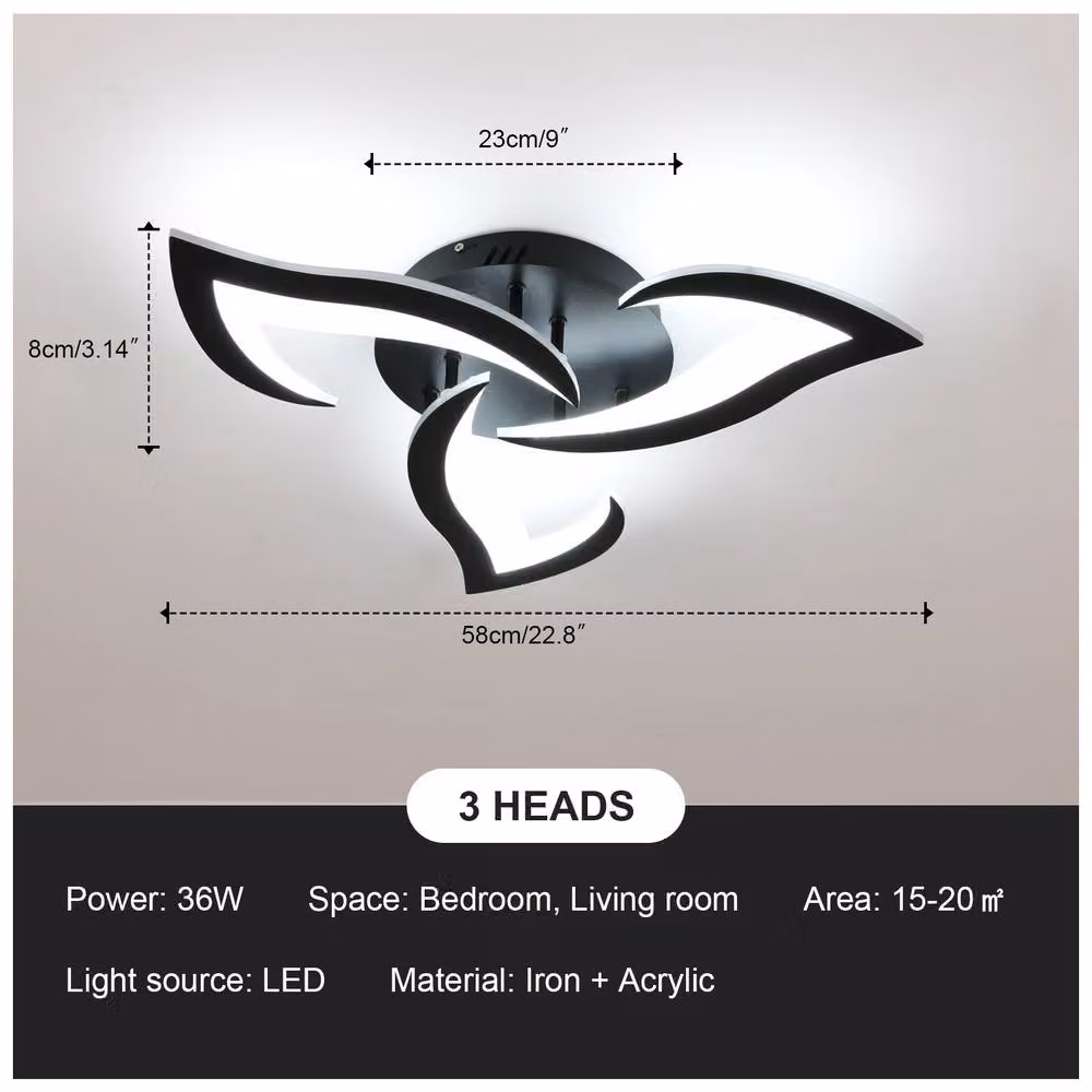 Pheashine Modern Acrylic LED Ceiling Light, 36W, Black, 6500K Cool White Light, Diameter: 60 cm – 5