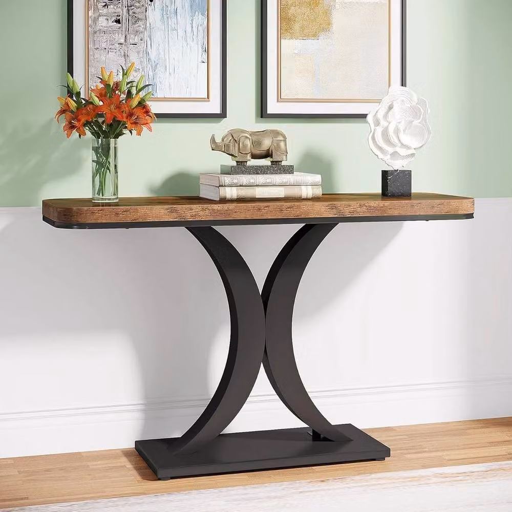 VOGREX Industrial Console Table in Brown and Black, W/D/H: 100 x 30 x 82.5 cm – 3