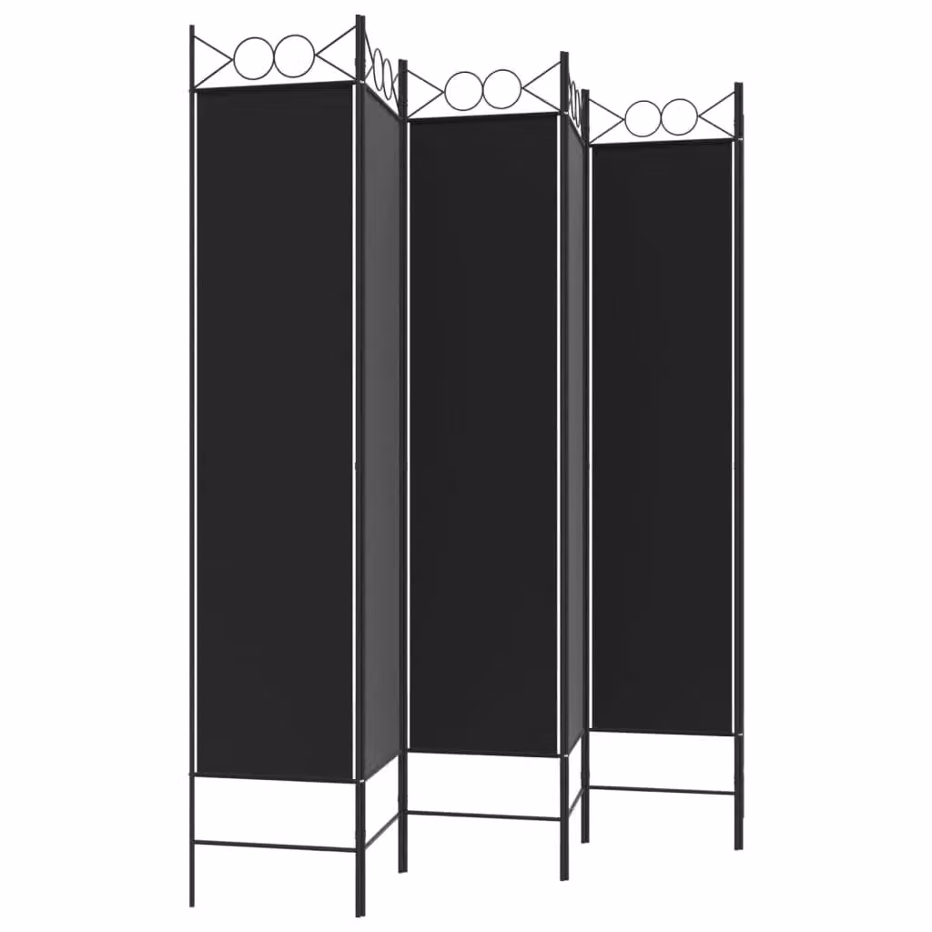 Berkfield Home 6-Panel Room Divider in Black Fabric and Metal, W: 240 cm, H: 200 cm – 3