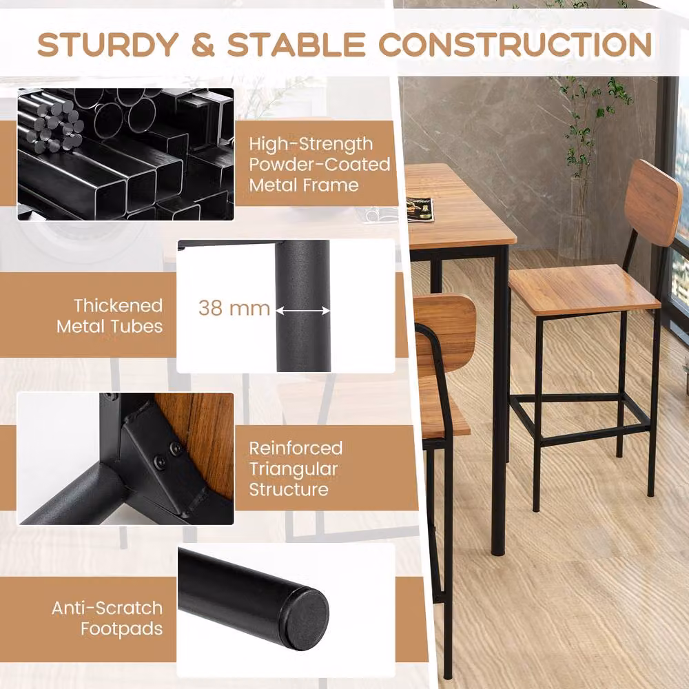 Gymax Industrial Dining Table Set with 4 Bar Stools in Brown – 6