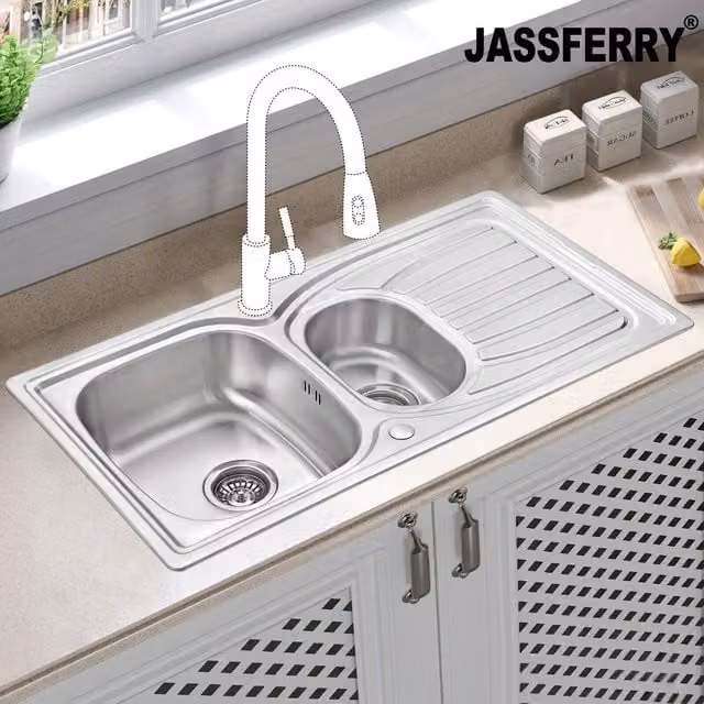 JASSFERRY Reversible 1.5 Bowl Stainless Steel Inset Kitchen Sink in Silver