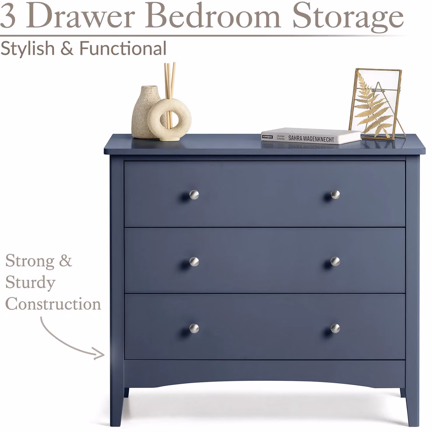 Christow Navy Blue 3 Drawer Modern Chest of Drawers W/D/H: 70 x 40 x 80 cm – 2
