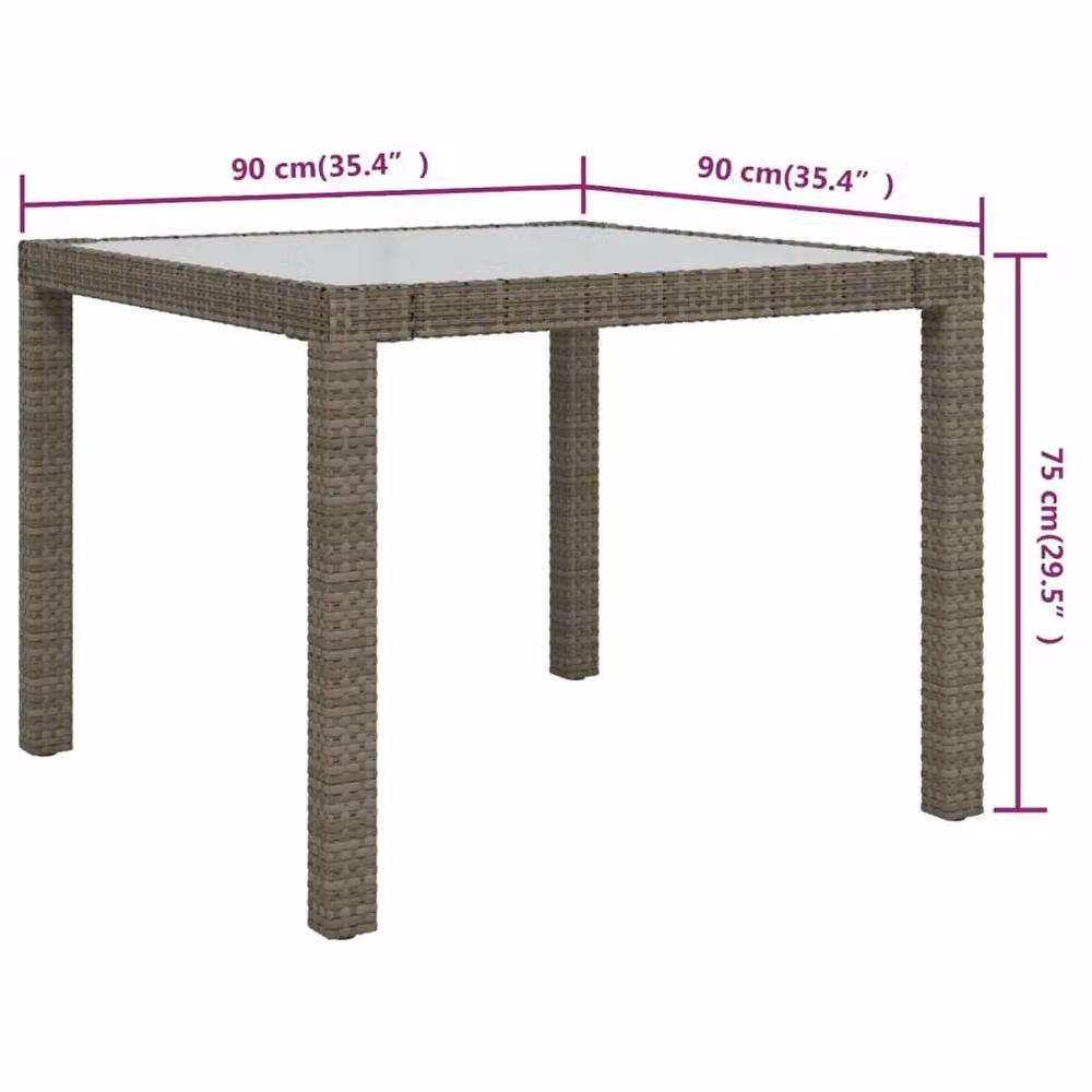 Berkfield Home Grey Poly Rattan Garden Table with Tempered Glass Top, W/D/H: 90 x 90 x 75 cm – 2