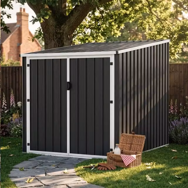Breeins Metal Pent Garden Bike Storage Shed with Secure Double Doors, Grey