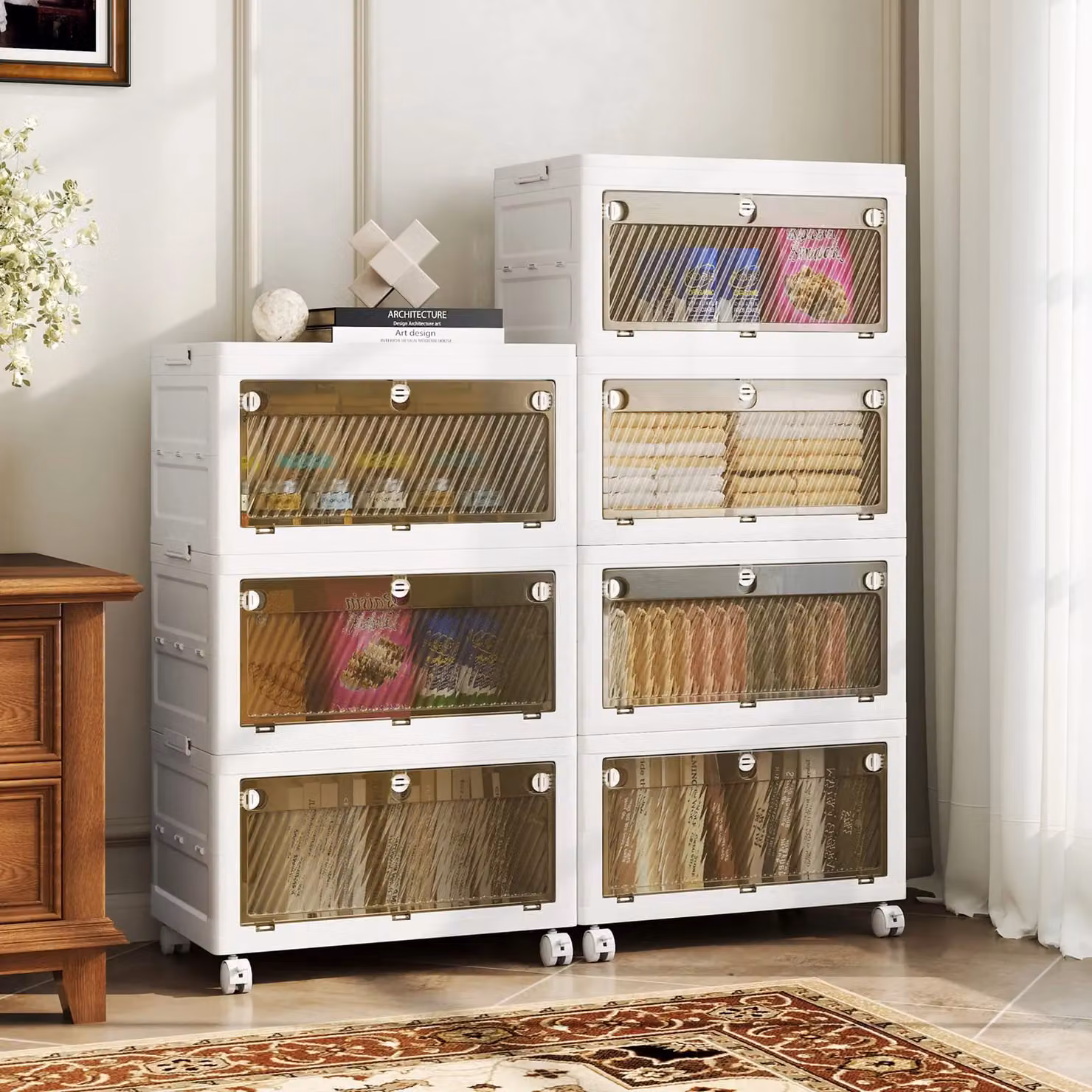 Costway 4-Tier Stackable Collapsible Storage Bins in White – 2