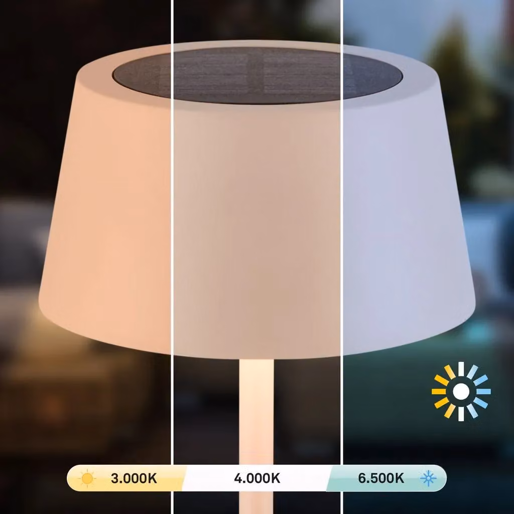 Briloner Beige Solar Powered CCT LED Dimmable Table Lamp with Touch Control – 7