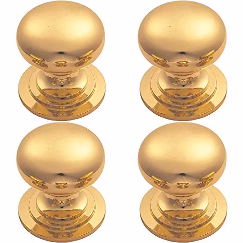 Loops 4 Pack Victorian Round Cupboard Door Knob in Polished Brass, Diameter: 32 mm – 1