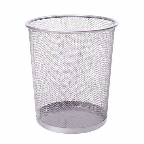 MantraRaj Silver Round Metal Mesh Waste Paper Bin – 1