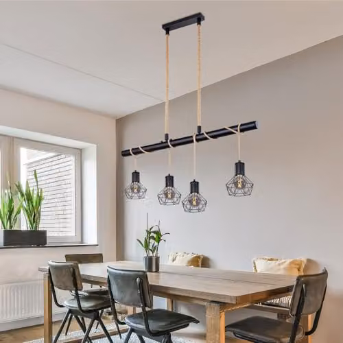 Netlighting Priska Bar Pendant Ceiling Light in Black with 4x E27 Sockets – 6