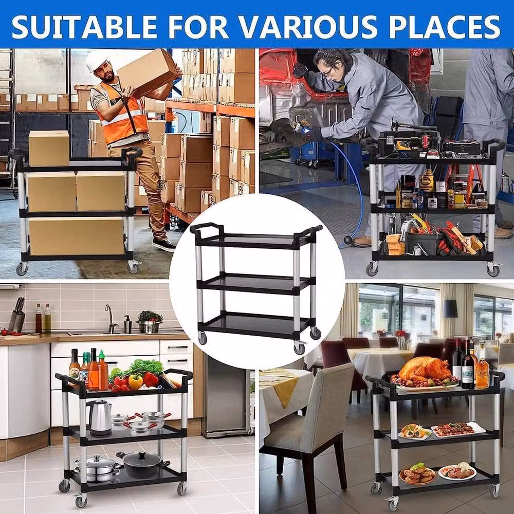 VOGREX 3-Tier Utility Service Cart in Black with 163.28 kg Capacity – 5