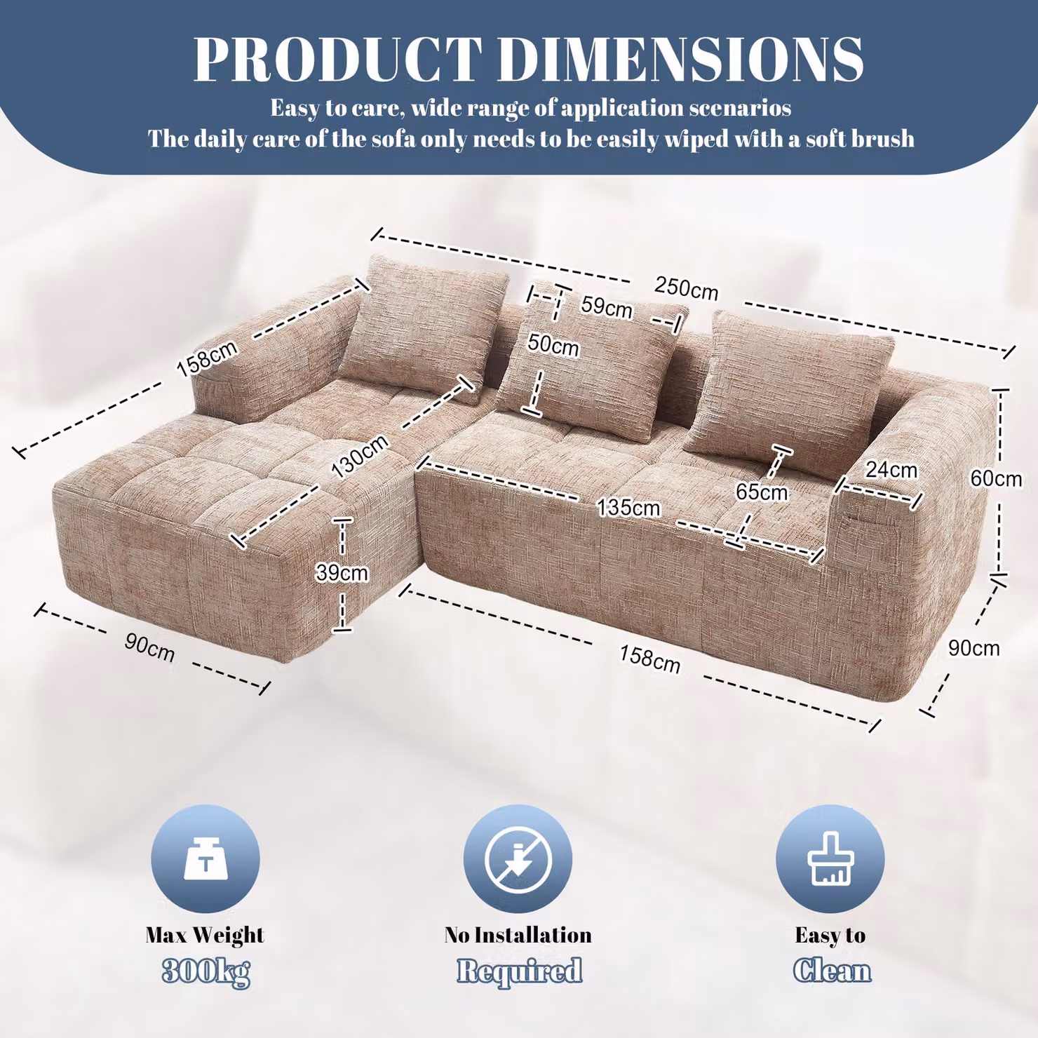 Aosom UK Oversized Modular L-Shaped Sleeper Sofa in Beige, W/D/H: 250 x 158 x 60 cm – 3