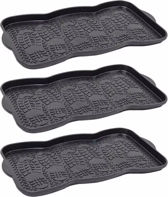 NESTLUNE Set of 3 Multi Purpose Plastic Trays for Shoes, Boots and Pets, Black – 1