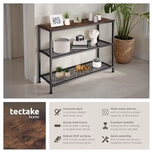tectake Bristol Industrial Style Console Table with 2 Wire Shelves in Brown – 3