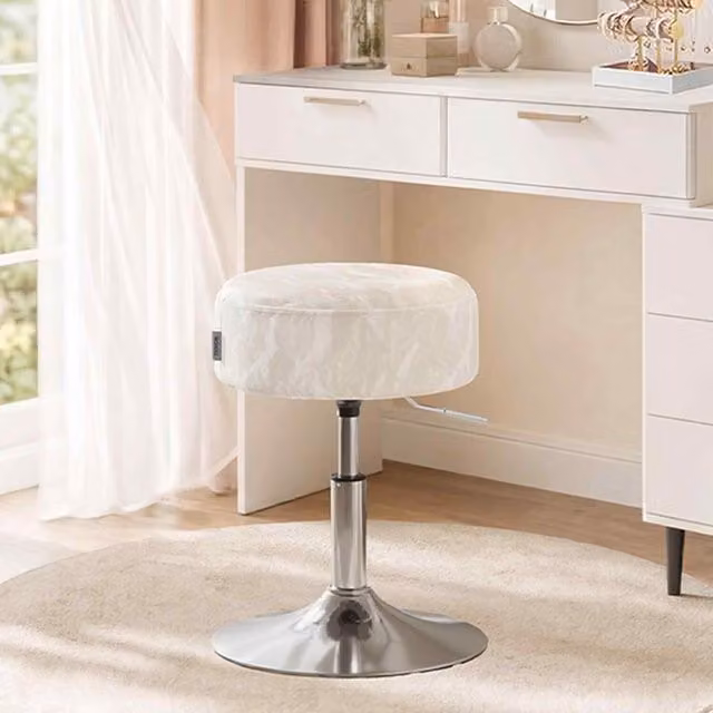 The Bazaarist Adjustable Swivel Vanity Stool with Cushioned White PU Seat