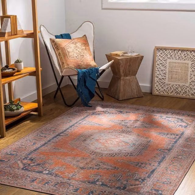 Livabliss Vintage Boho Living and Dining Room Rug in Burnt Orange, Blue and Brown, W: 200 cm, D: 275 cm