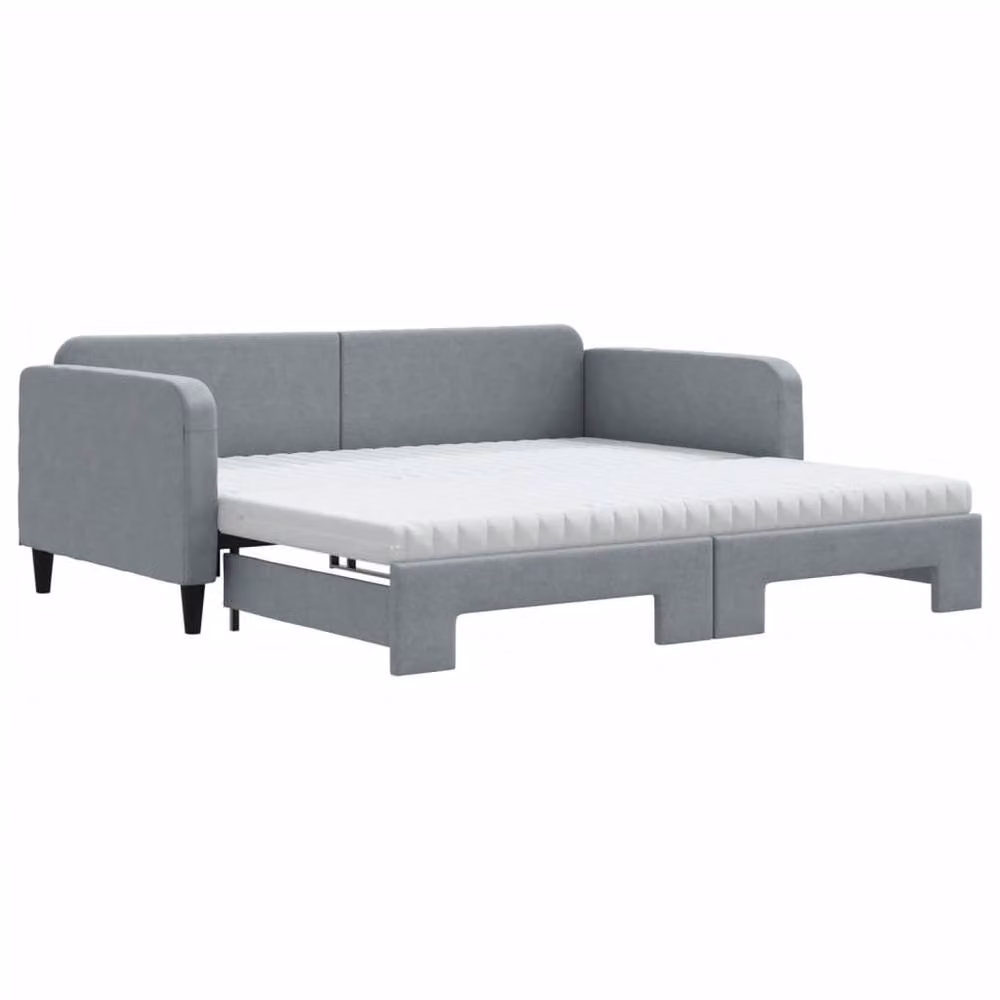 Berkfield Home Daybed with Trundle and Mattresses in Light Grey Fabric, W/D/H: 90 x 190 cm – 2