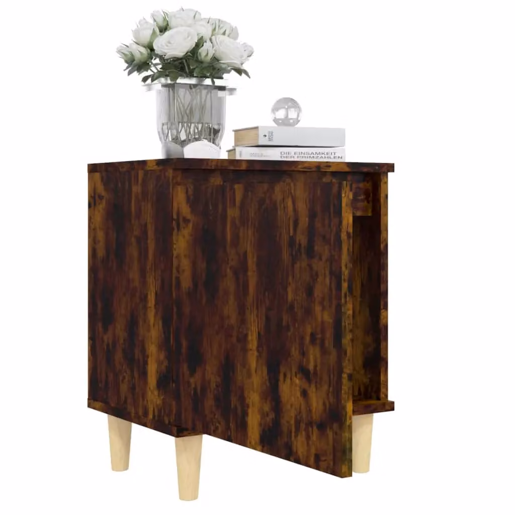 Berkfield Home Bed Cabinets with Solid Wood Legs, 2 Pieces, Smoked Oak in Brown, W: 40 cm, D: 30 cm, H: 50 cm – 3